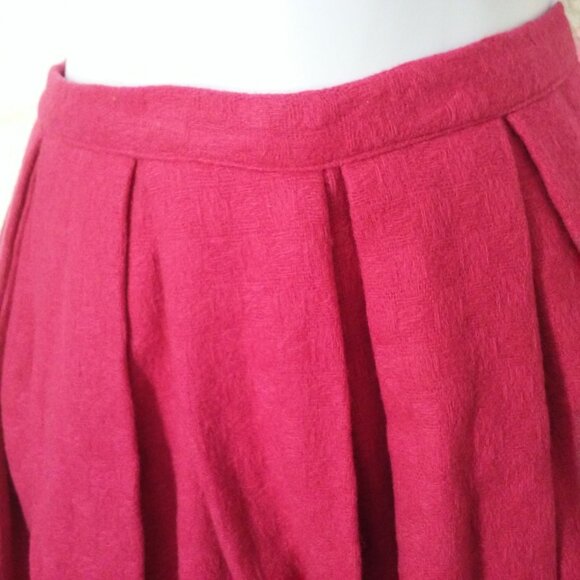 Vintage 50s-60s Handmade Hot Pink Box-Pleat Circle Skirt S(2/4) Wool Boucle Zip - Picture 3 of 7